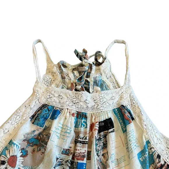 Urban Outfitters Travel Print Shorts Romper Open Tie Back Flowy Size Small Women - Picture 2 of 12